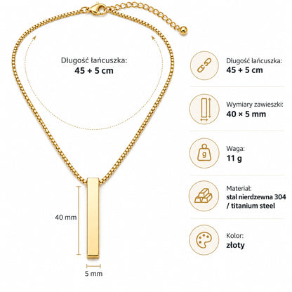 FursX – Złoty łańcuszek z prostokątną zawieszką
