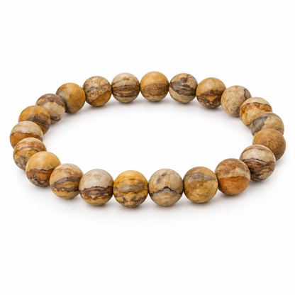 Bransoletka z jaspisu krajobrazowego, produkt na bialym tle