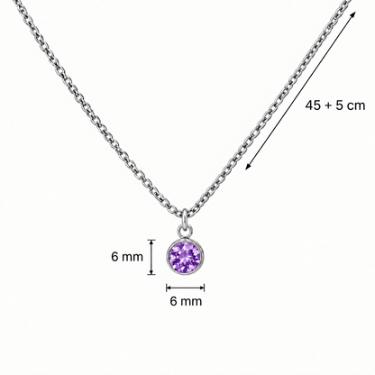 Fioletowa cyrkonia 6 × 6 mm i łańcuszek o długości 45 + 5 cm