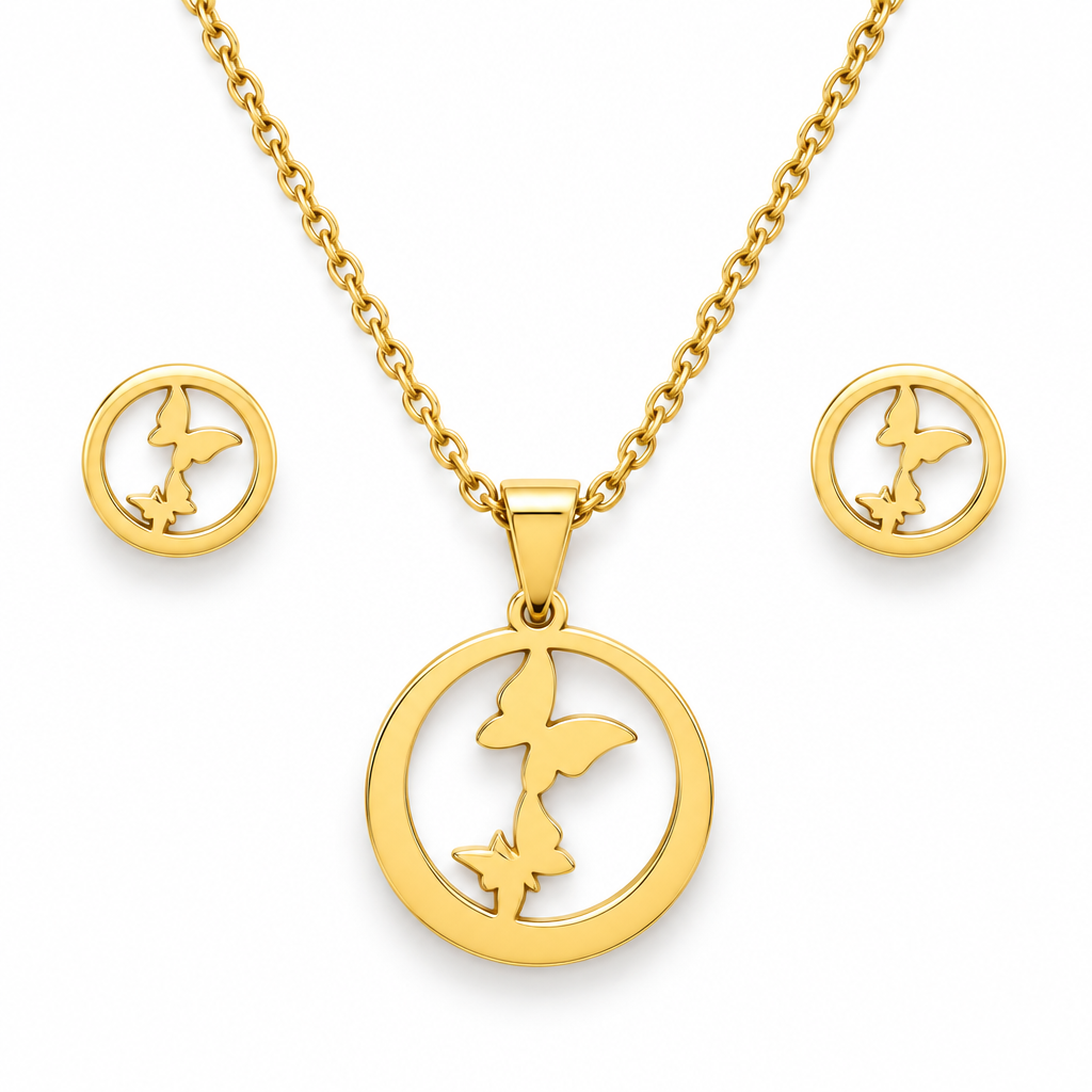Zestaw z motywem motyla na białym tle